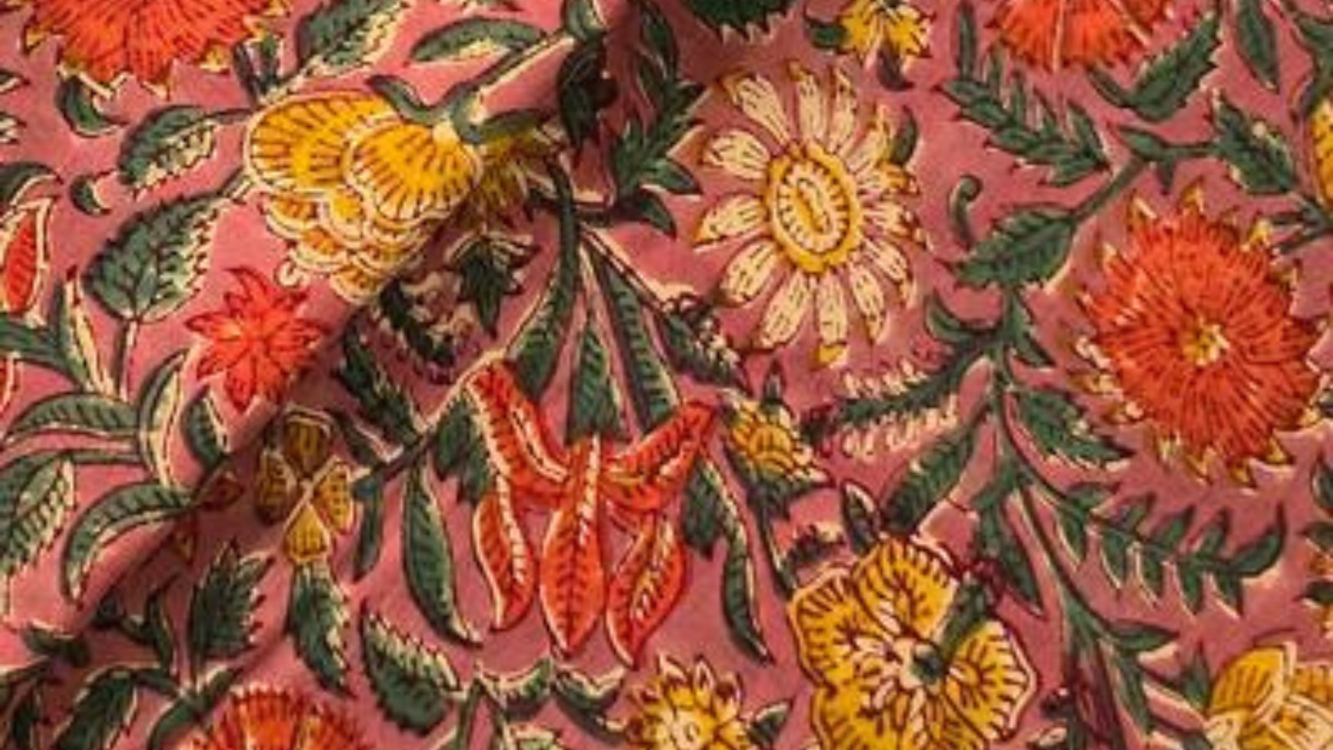 Jaipuri Pink With Hand Block Print Fabric