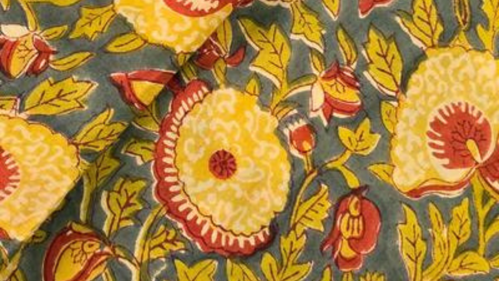 Grey With Red And Mustard Wild Flower Jaal